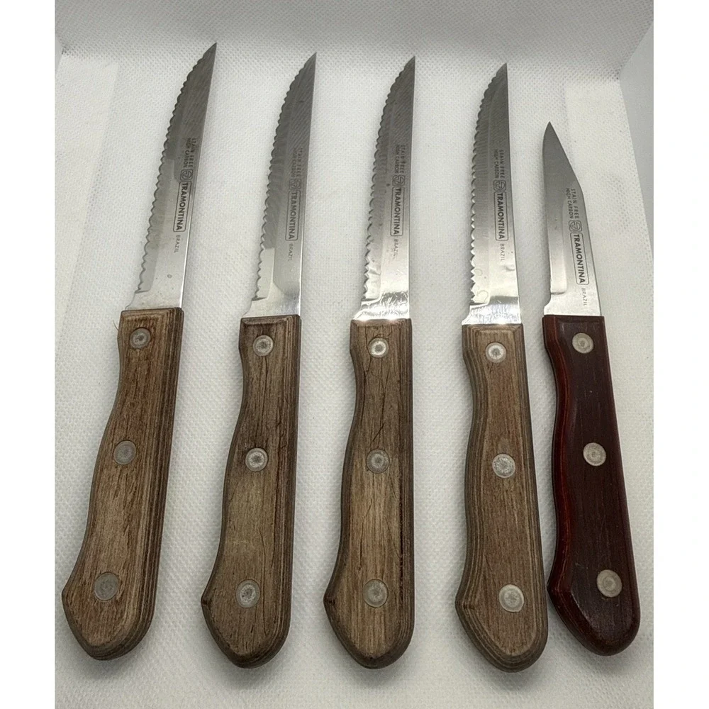 Tramontina Steak‎ Knife Set 4 Serrated Steak Knives + 1 Paring Brazil